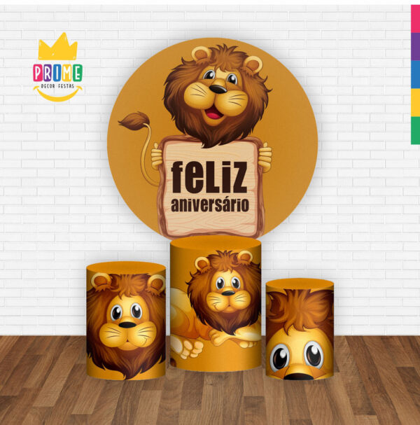 Trio Capa Cilindro + Painel Redondo 3D Leãozinho Cute 1,50m Veste Fácil - Image 2