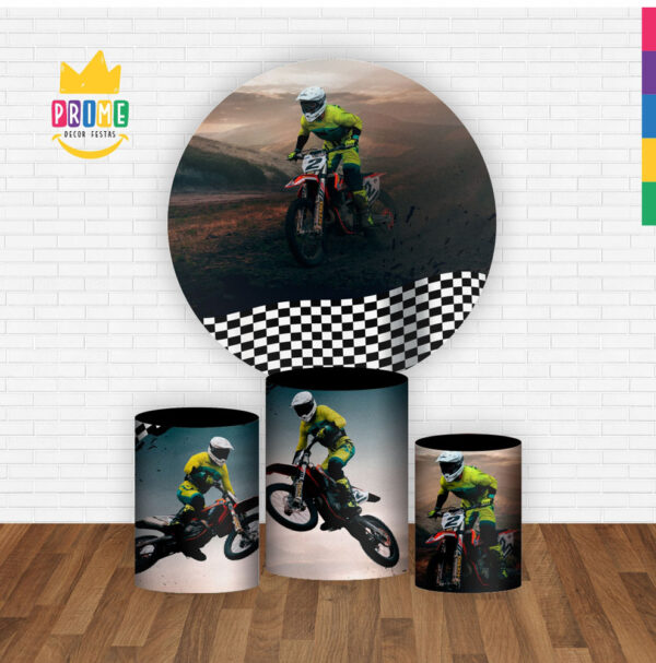 Trio Capa Cilindro + Painel Redondo 3D Motocross 1,50m Veste Fácil - Image 2