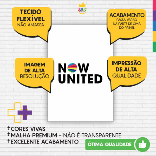 Painel de Festa Retangular 3D Now United Branco Casadinho 1,50m x 2,20m - Image 3