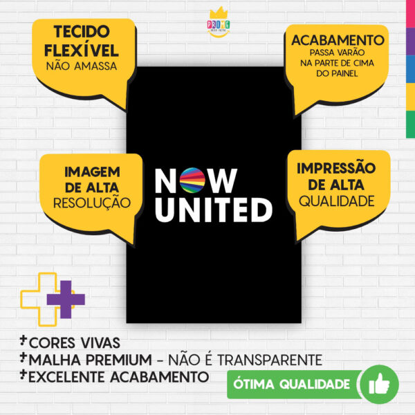 Painel de Festa Retangular 3D Now United Preto Casadinho 1,50m x 2,20m - Image 3