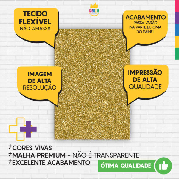 Painel de Festa Retangular 3D Glitter Dourado Casadinho 1,50m x 2,20m - Image 3
