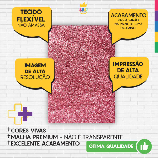 Painel de Festa Retangular 3D Glitter Rosa Casadinho 1,50m x 2,20m - Image 3