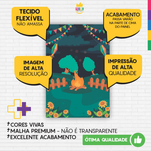 Painel de Festa Retangular 3D Festa Junina Fogueira Casadinho 1,50m x 2,20m - Image 3