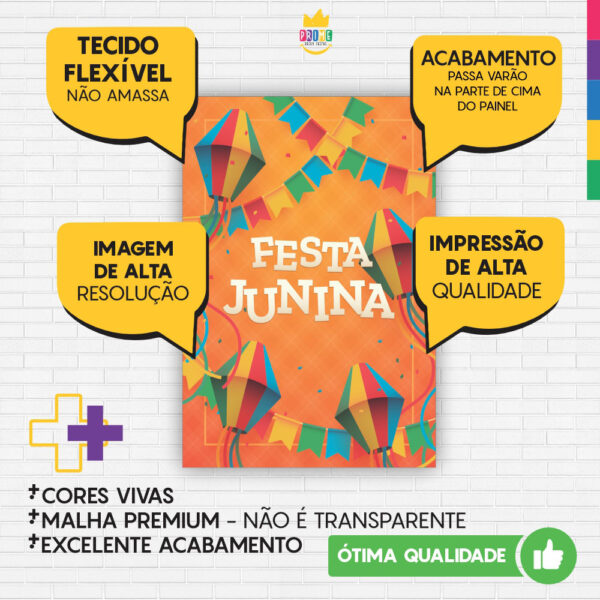 Painel de Festa Retangular 3D Festa Junina Laranja Casadinho 1,50m x 2,20m - Image 3