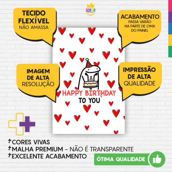 Painel de Festa Retangular 3D Flock Happy Birthday Casadinho 1,50m x 2,20m - Image 3