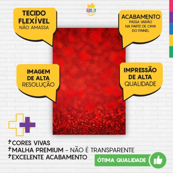 Painel de Festa Retangular 3D Coração Vermelho Casadinho 1,50m x 2,20m - Image 3