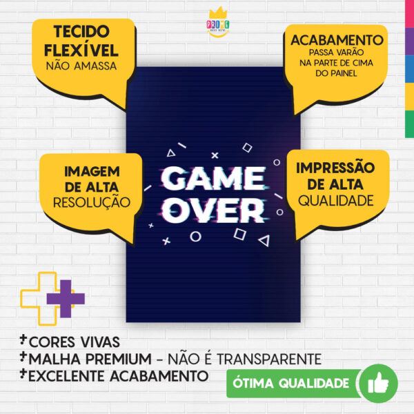 Painel de Festa Retangular 3D Game Over Casadinho 1,50m x 2,20m - Image 3