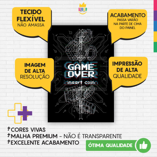 Painel de Festa Retangular 3D Game Over Preto Casadinho 1,50m x 2,20m - Image 3
