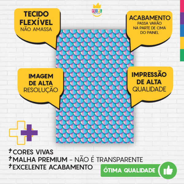 Painel de Festa Retangular 3D Sereia Azul Casadinho 1,50m x 2,20m - Image 3