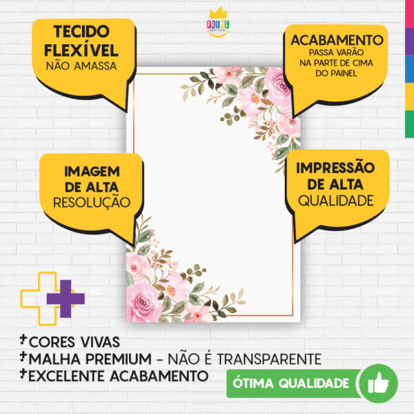 Painel de Festa Retangular 3D Floral Geométrico Casadinho 1,50m x 2,20 - Image 3