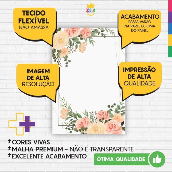 Painel de Festa Retangular 3D Floral Marmore Aquarelado  Casadinho 1,50m x 2,20 - Image 3