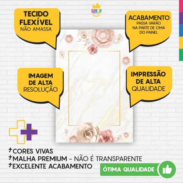 Painel de Festa Retangular 3D Floral Marmore Casadinho 1,50m x 2,20 - Image 3