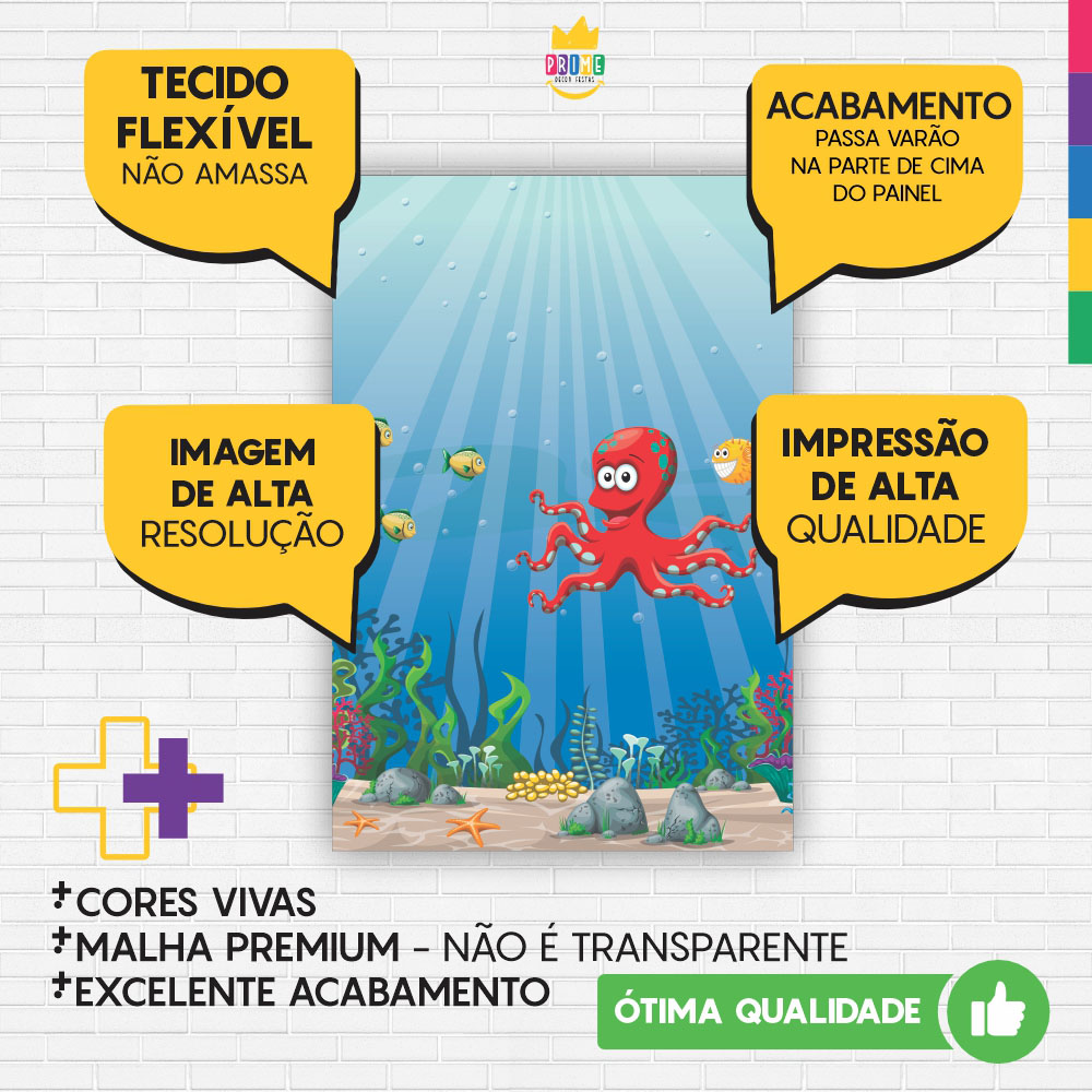 Painel de Festa Retangular 3D Fundo do Mar Casadinho 1,50m x 2,20 - Imagem 3