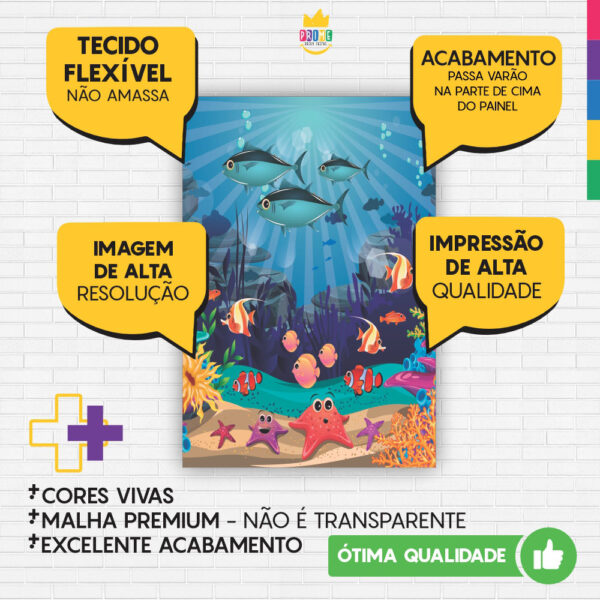 Painel de Festa Retangular 3D Fundo do Mar Peixes Casadinho 1,50m x 2,20 - Image 3
