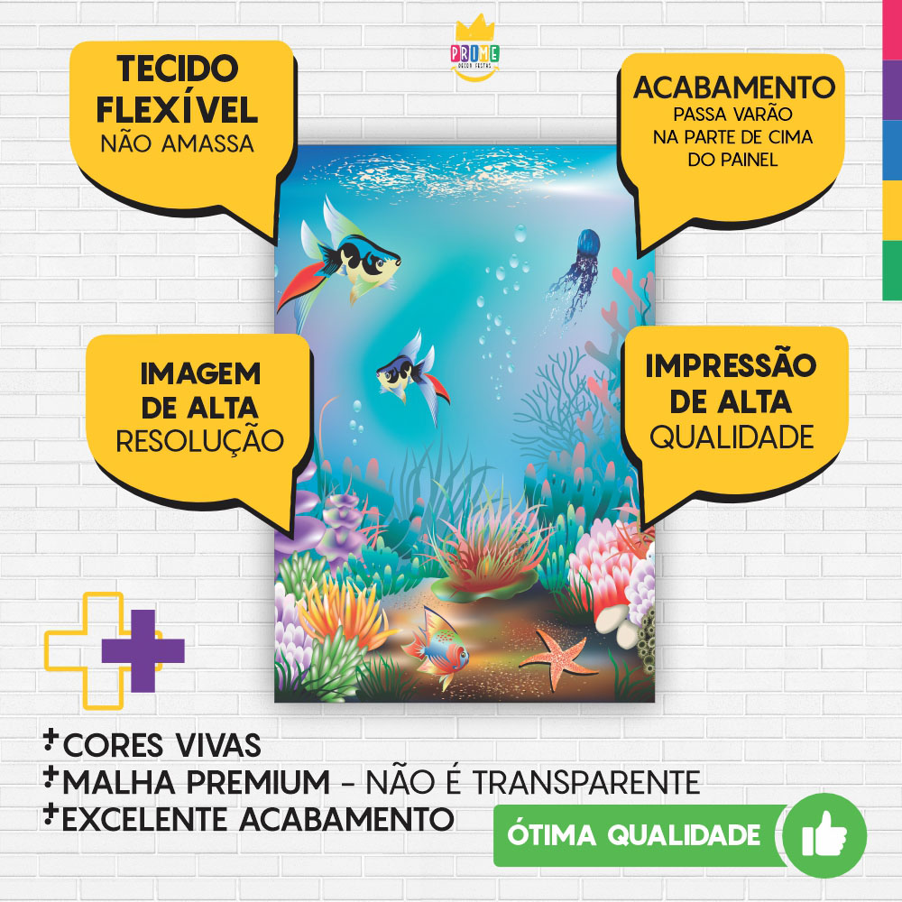 Painel de Festa Retangular 3D Fundo do Mar Casadinho 1,50m x 2,20 - Imagem 3