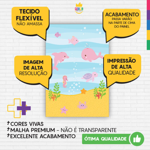 Painel de Festa Retangular 3D Fundo do Mar Rosa Casadinho 1,50m x 2,20 - Image 3