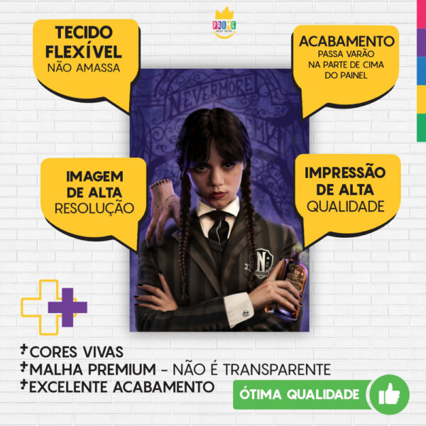 Painel de Festa Retangular 3D Wandinha Addams Casadinho 1,50m x 2,20 - Image 3