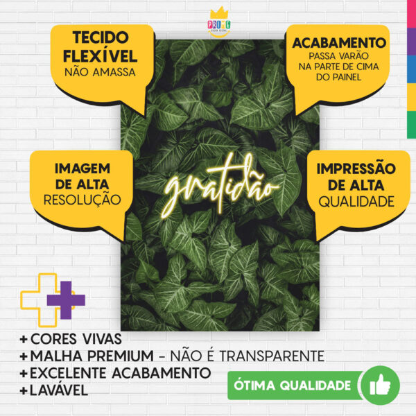 Painel de Festa Retangular 3D Folhagem Gratidão Casadinho 1,50m x 2,20 - Image 3