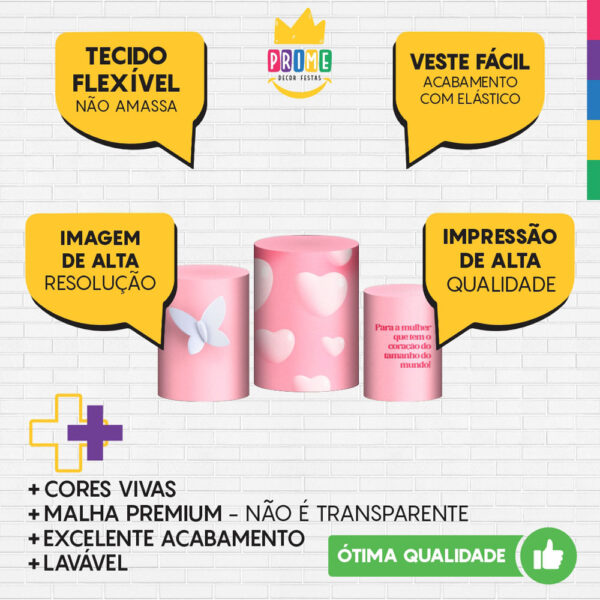 Trio Capa Cilindro Dia das Mães Rosa 3d Em Tecido Com Elástico - Image 3