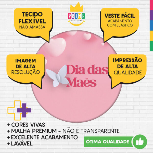 Kit Casado Dia das Mães Rosa Painel Redondo Trio Capas Cilindro Retangular Vertical Em Tecido - Image 3