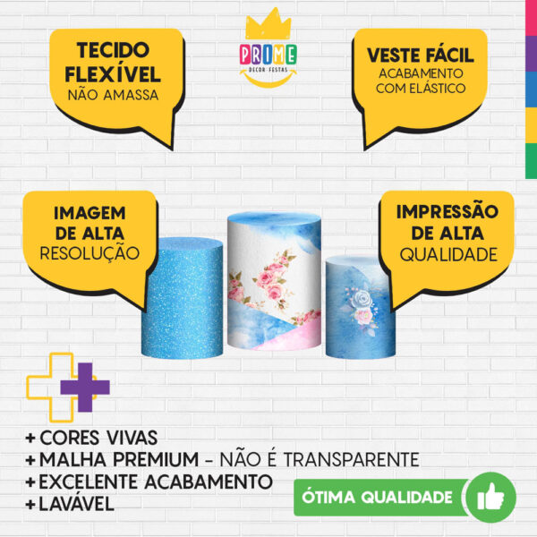 Trio Capa Cilindro Dia das Mães Azul 3d Em Tecido Com Elástico - Image 3