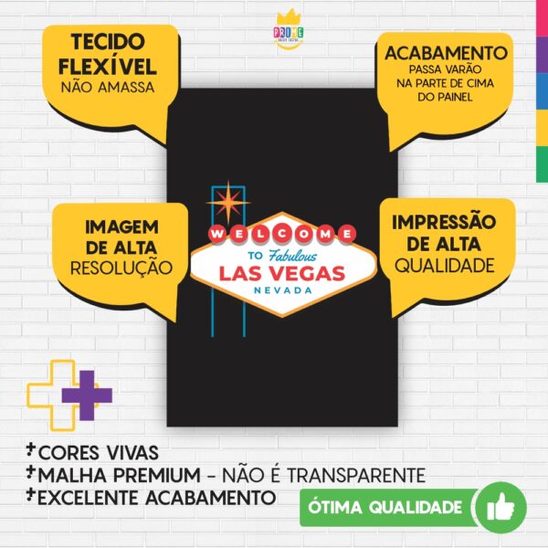 Painel de Festa Retangular 3D Las Vegas Casadinho 1,50m x 2,20m - Image 3