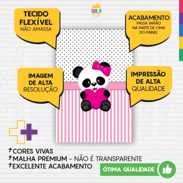 Painel de Festa Retangular 3D Panda Rosa Casadinho 1,50m x 2,20m - Image 3