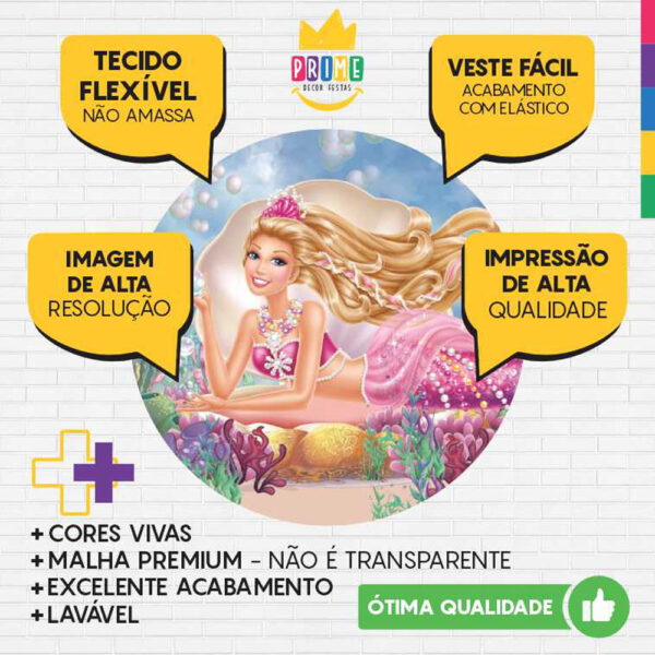 Painel Redondo 3D Barbie Sereia Tecido Sublimado - Image 3
