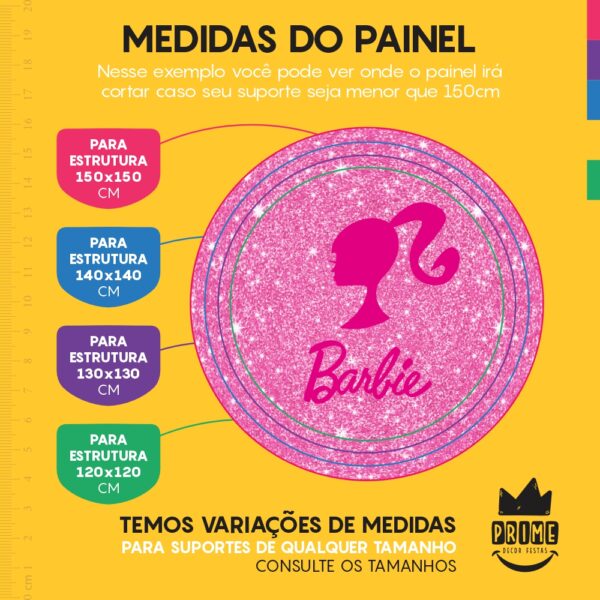 Painel Redondo 3D Barbie Rosa Tecido Sublimado - Image 4