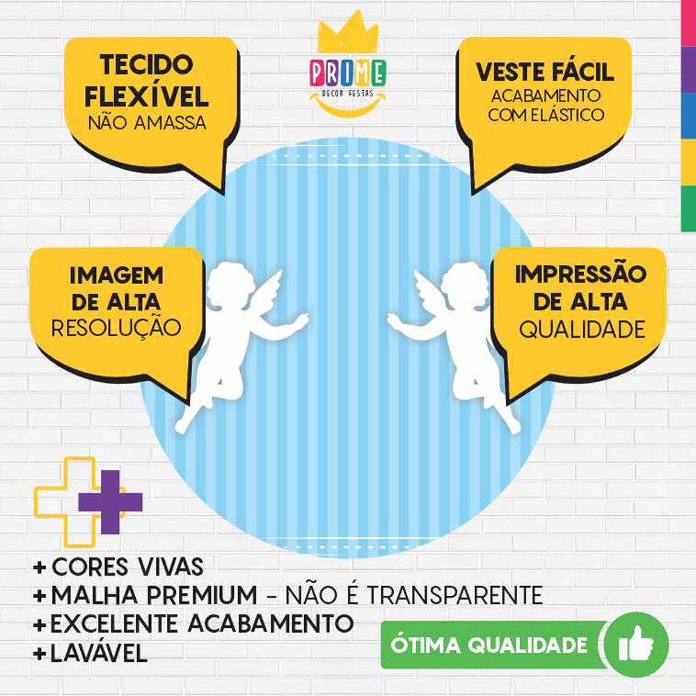 Painel Redondo 3D Batizado Azul Tecido Sublimado - Imagem 3