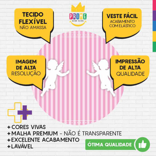 Painel Redondo 3D Batizado Rosa Tecido Sublimado - Image 3