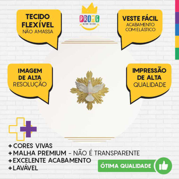 Painel Redondo 3D Batizado Branco Tecido Sublimado - Image 3