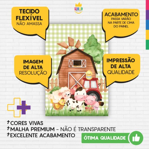 Painel de Festa Retangular 3D Fazendinha Verde  Casadinho 1,50m x 2,20m - Image 3
