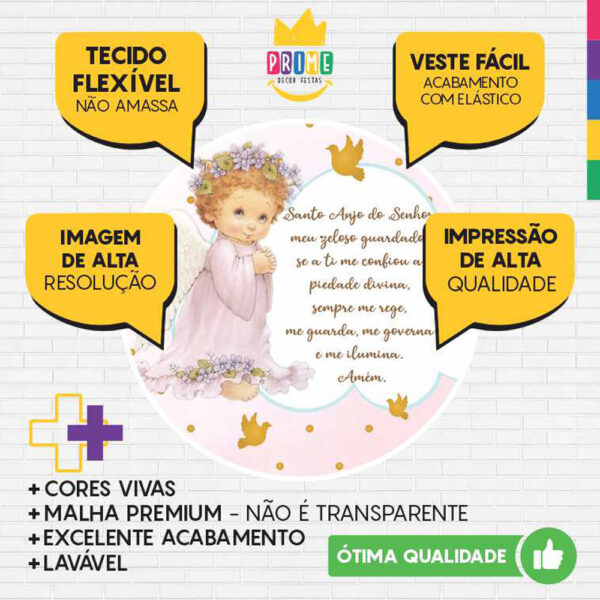 Painel Redondo 3D Batizado Menina Tecido Sublimado - Image 3