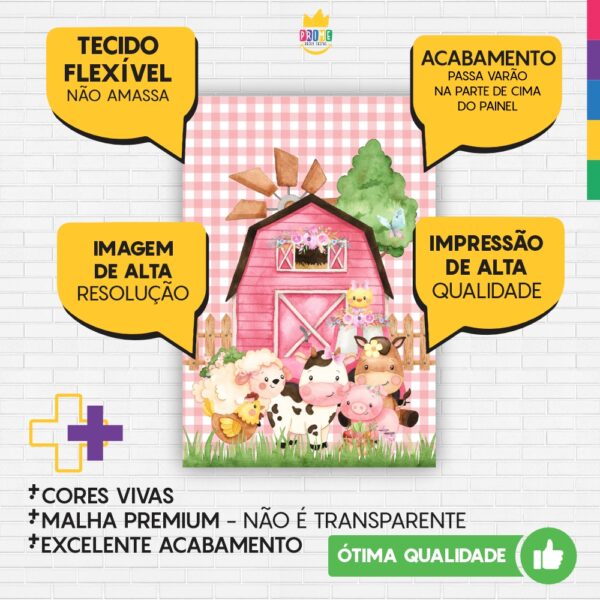 Painel de Festa Retangular 3D Fazendinha Vermelha  Casadinho 1,50m x 2,20m - Image 3
