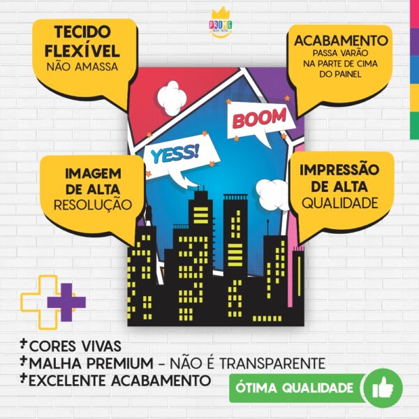 Painel de Festa Retangular 3D Prédio Heróis Casadinho 1,50m x 2,20m - Image 3