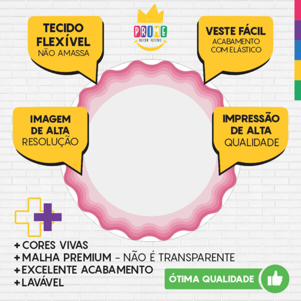 Painel Redondo 3D Bordado Rosa Tecido Sublimado - Image 3