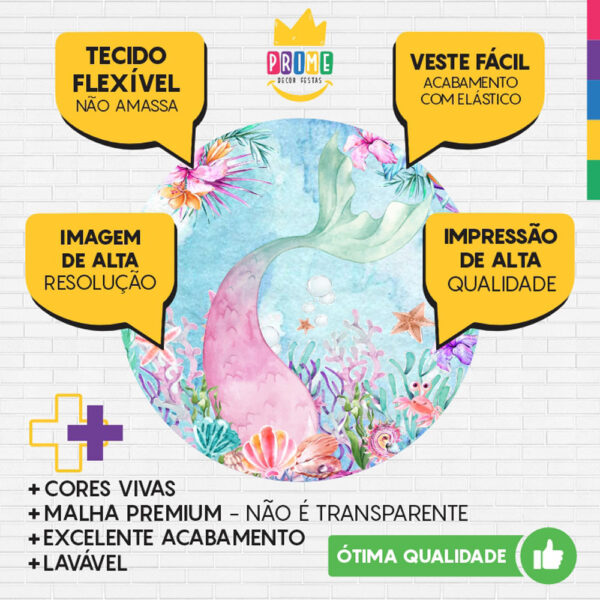 Painel Redondo 3D Cauda Sereia Tecido Sublimado - Image 3