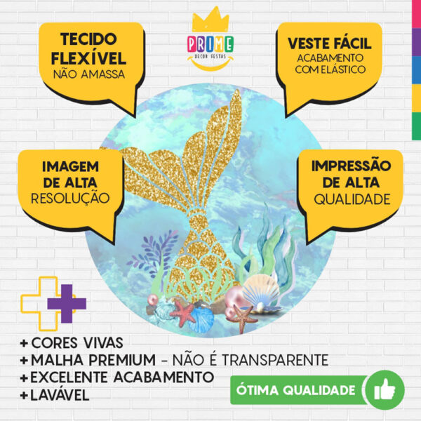 Painel Redondo 3D Cauda Sereia Tecido Sublimado - Image 3