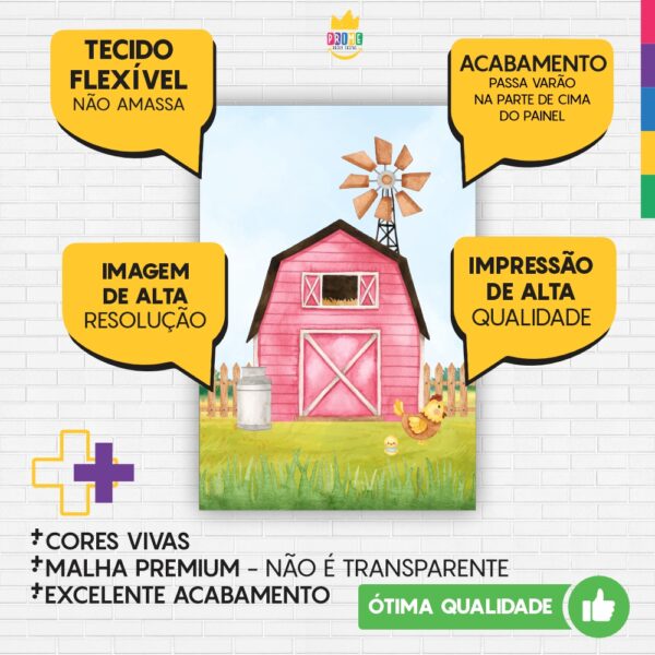 Painel de Festa Retangular 3D Fazendinha Aquarela Rosa Casadinho 1,50m x 2,20m - Image 4