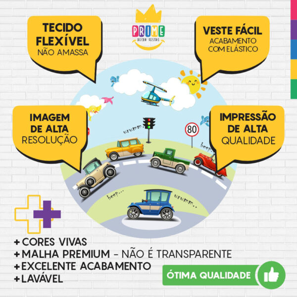 Painel Redondo 3D Carros Cute Tecido Sublimado - Image 3