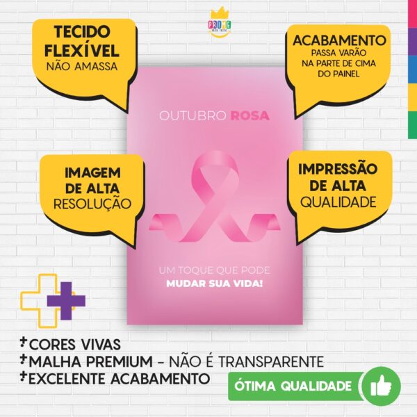 Painel de Festa Retangular 3D Outubro Rosa Casadinho 1,50m x 2,20m - Image 4