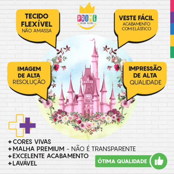 Painel Redondo 3D Castelo Rosa Tecido Sublimado - Image 3