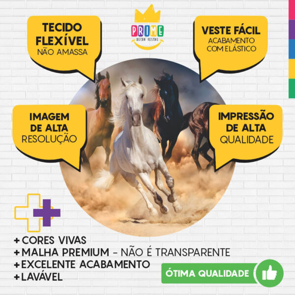 Painel Redondo 3D Cavalos Tecido Sublimado - Image 3