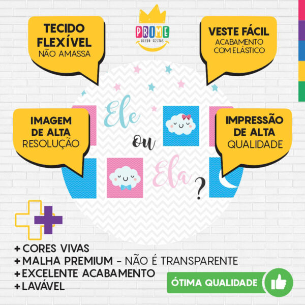Painel Redondo 3D Chá Revelação Ele ou Ela Tecido Sublimado - Image 3