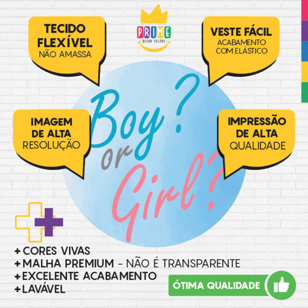Painel Redondo 3D Chá Revelação Boy ou Girl Tecido Sublimado - Image 3