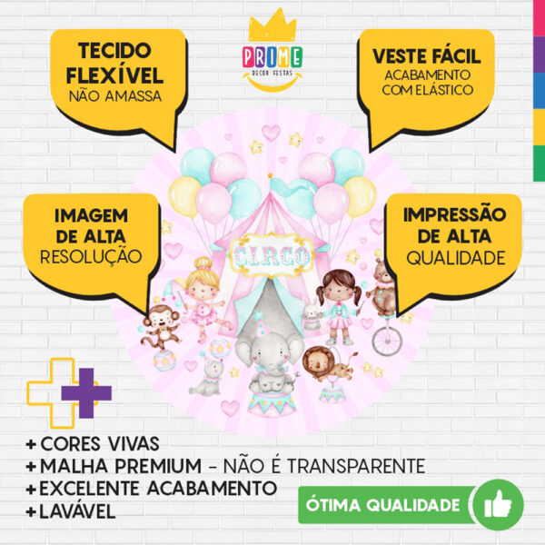 Painel Redondo 3D Circo Rosa Tecido Sublimado - Image 3