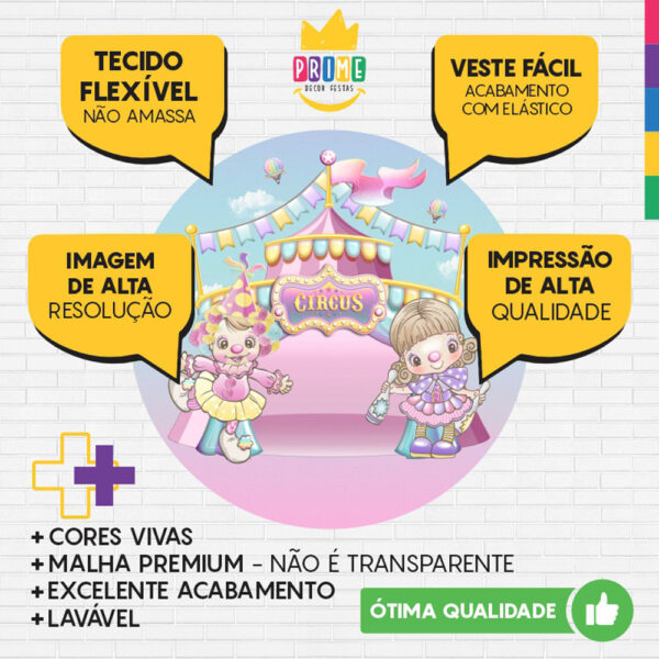 Painel Redondo 3D Circo Rosa Tecido Sublimado - Image 3