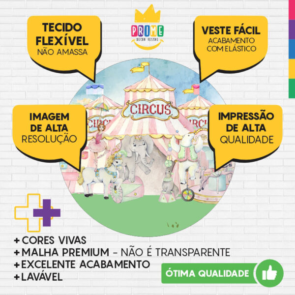 Painel Redondo 3D Circo Rosa Tecido Sublimado - Image 3