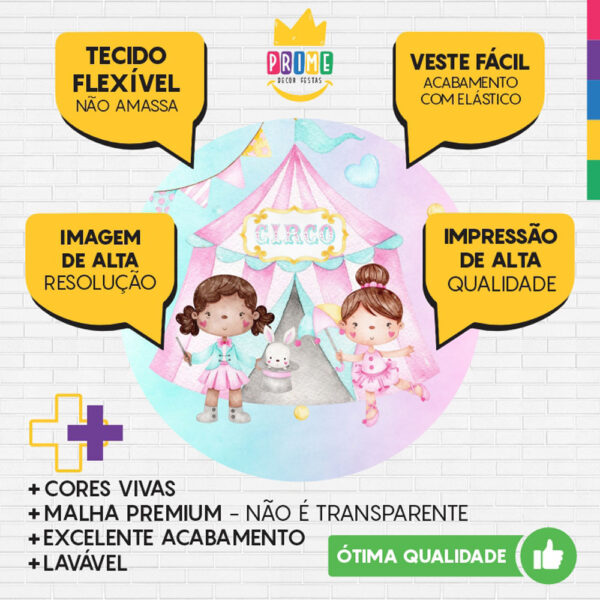 Painel Redondo 3D Circo Rosa Tecido Sublimado - Image 3